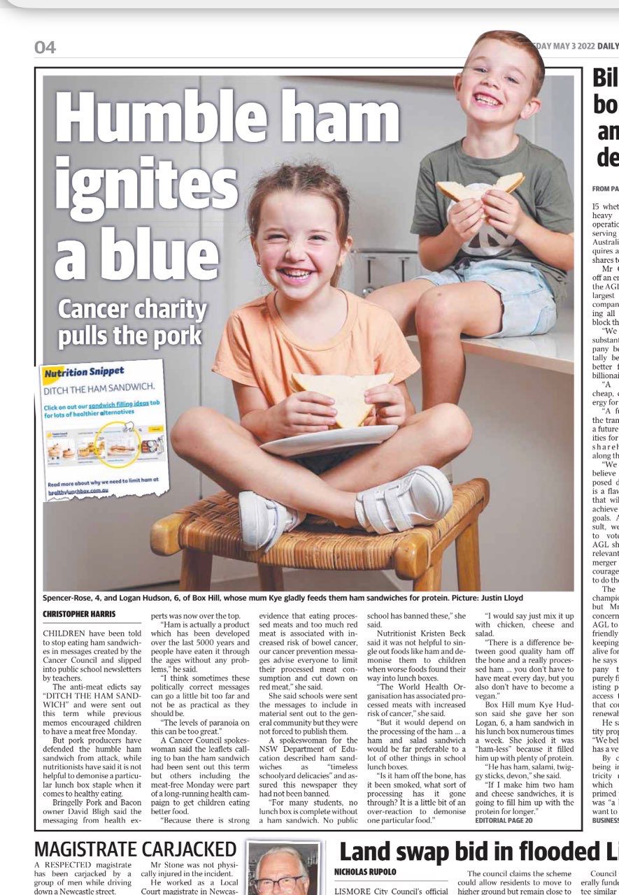 Daily Telegraph Sydney 4th May 2022 Kristen Beck Nutritionist Media Comments